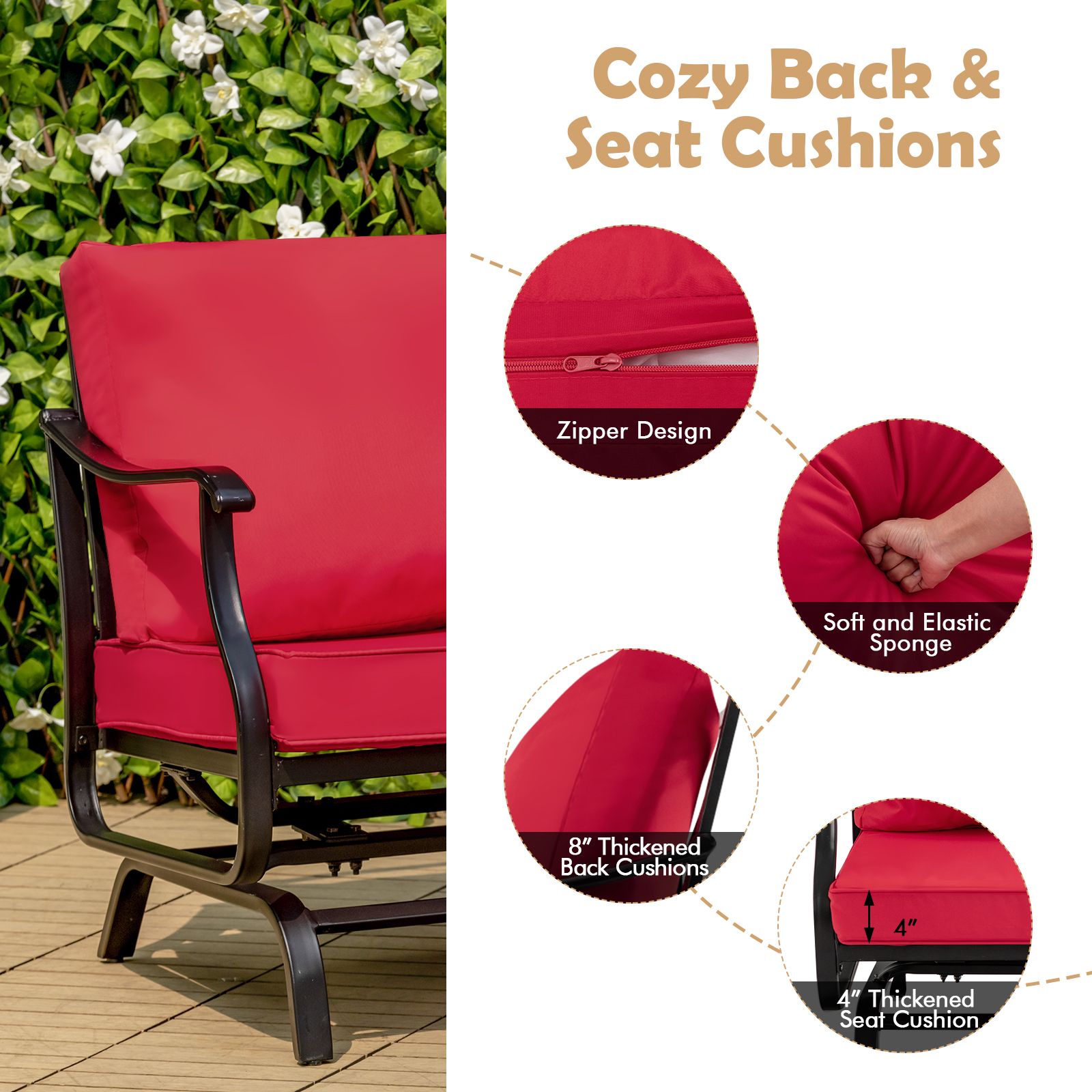 3 Pieces Rocking Garden Furniture Set with Cushions for Balcony Yard